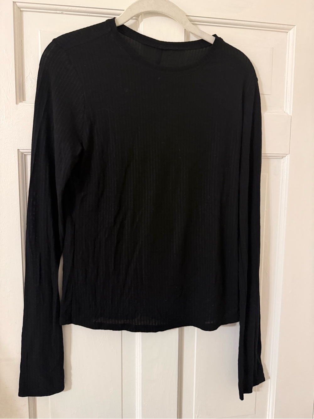 ALO Yoga Black Sheer Ribbed Long Sleeve Crewneck Top